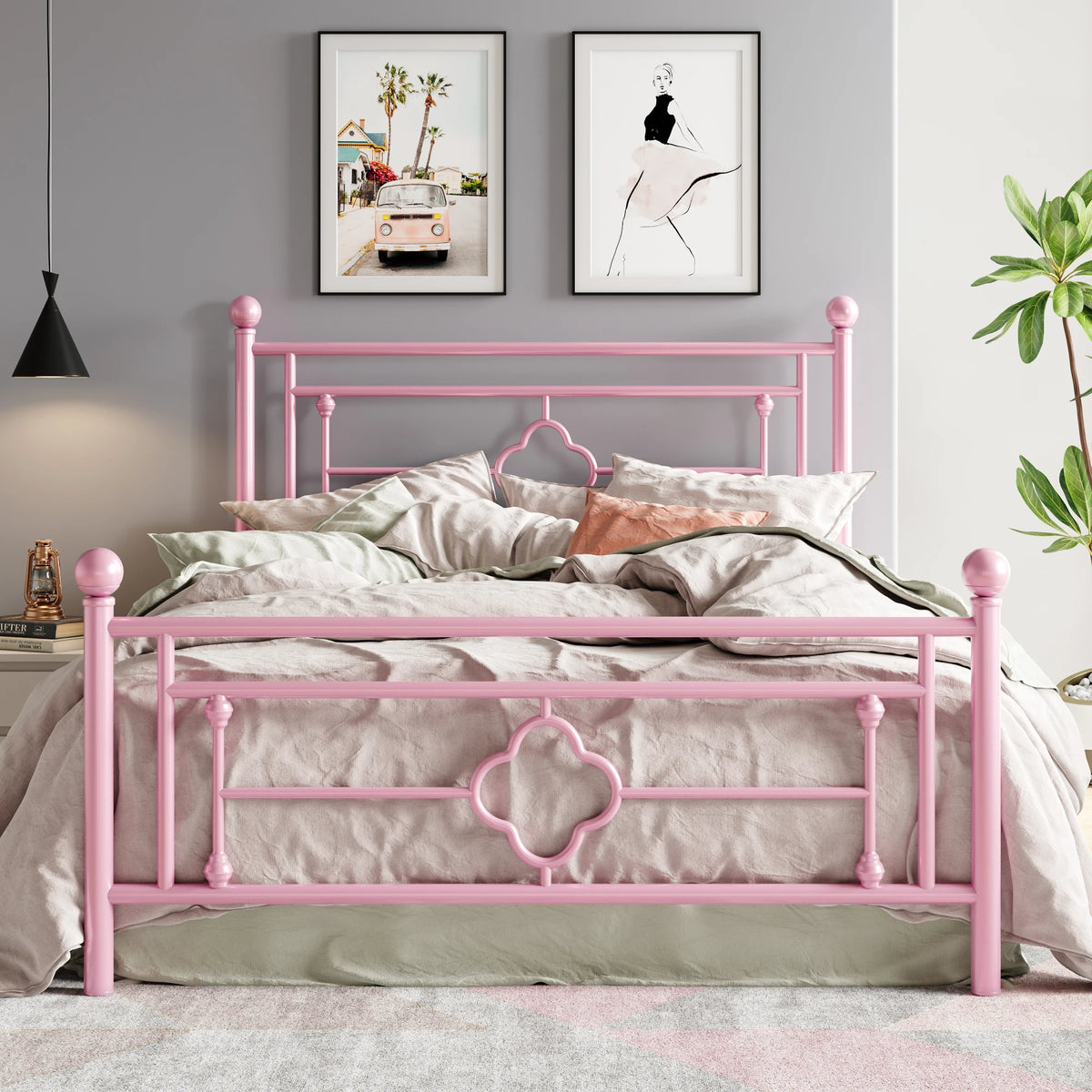 HOOMIC Vintage Victorian Metal Platform Bed Frame With Storage