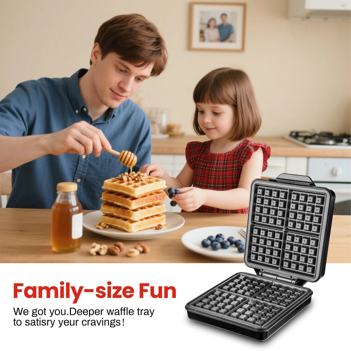 4-Slice Square Belgian & Classic Waffle Maker in 1Set, 1200W Waffle Iron With Nonstick Surface For Easy Cleanup, Waffles in 3Min