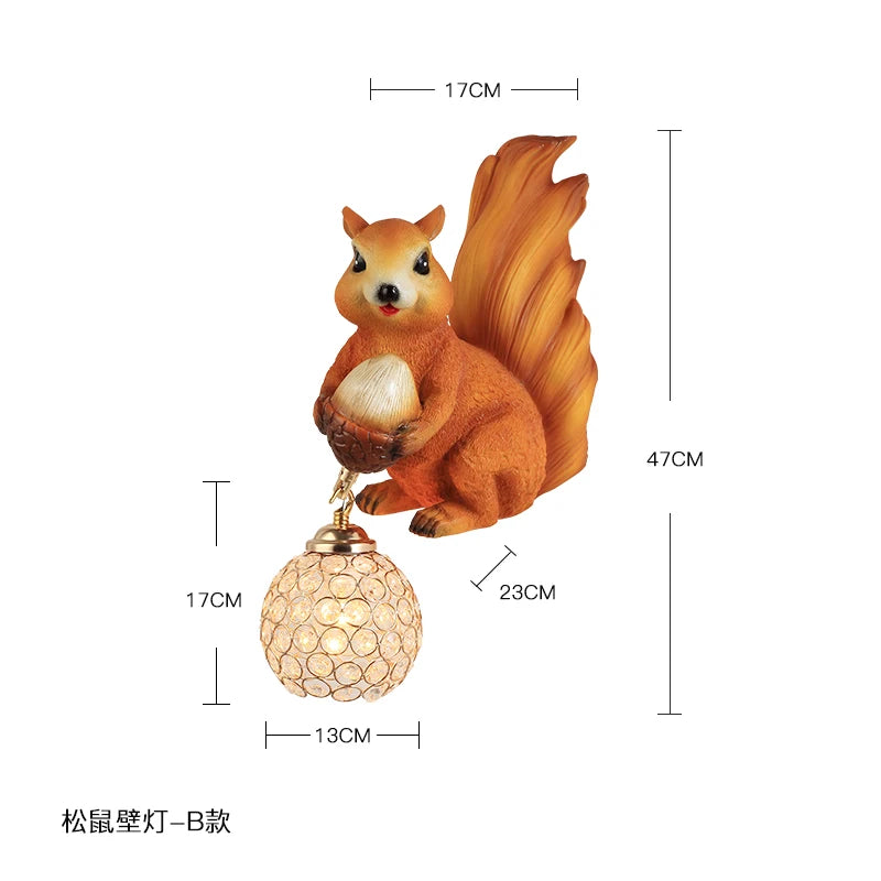 Nordic Creative Resin Wall Lamps Squirrel Owl Light Fixtures Cute Animal Personality Boy Girl Children's Room Study Bedside Lamp