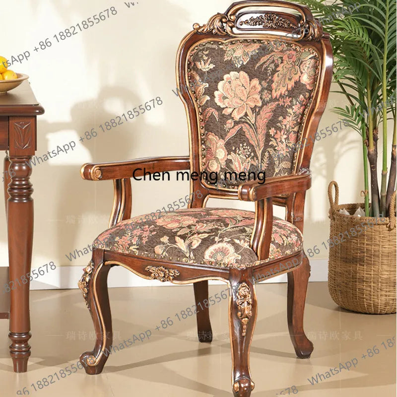 Y183 American country solid wood sofa chair casual backrest retro dining chair single fabric armchair