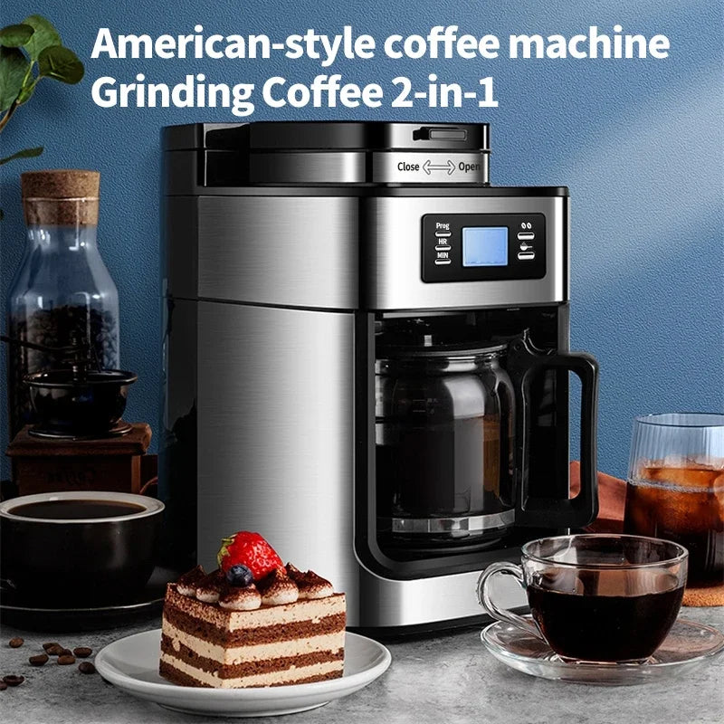 Fully Automatic American Coffee Machine,Coffee Beans Or Powder Can Be Used,Electric Grinding Drip Coffee Machine 2-in-1