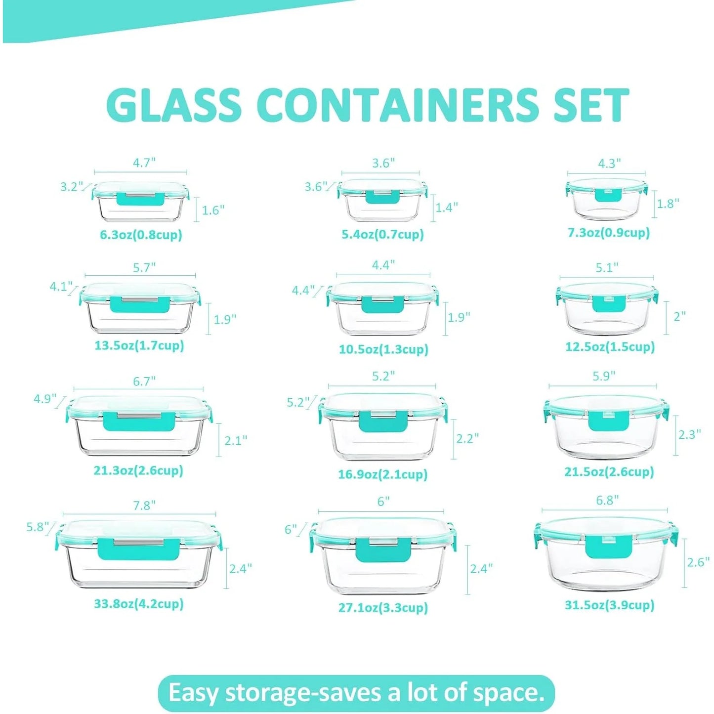 Glass Food Storage Containers Set Twelve Pieces With Airtight Lids