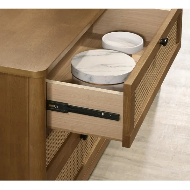 Queen Bedroom Set: Rubberwood Bed, Dresser, Mirror, Nightstands, Chest – Textured Upholstered Design