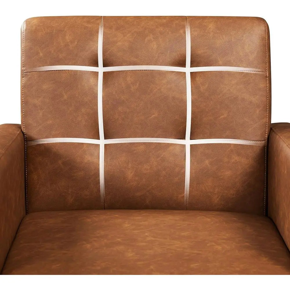 -Century Accent Chairs, PU Leather ern Upholstered Living Room Chair, Cozy Armchair Button Tuted Back and Wood Legs or Bedroom/O