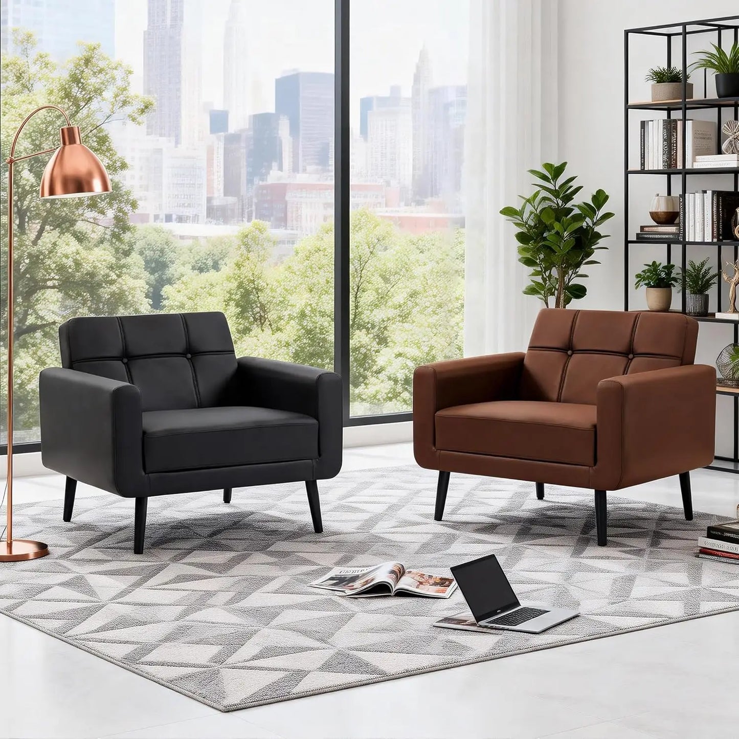 Mid-Century Oversized Upholstered Accent Chair In PU Leather