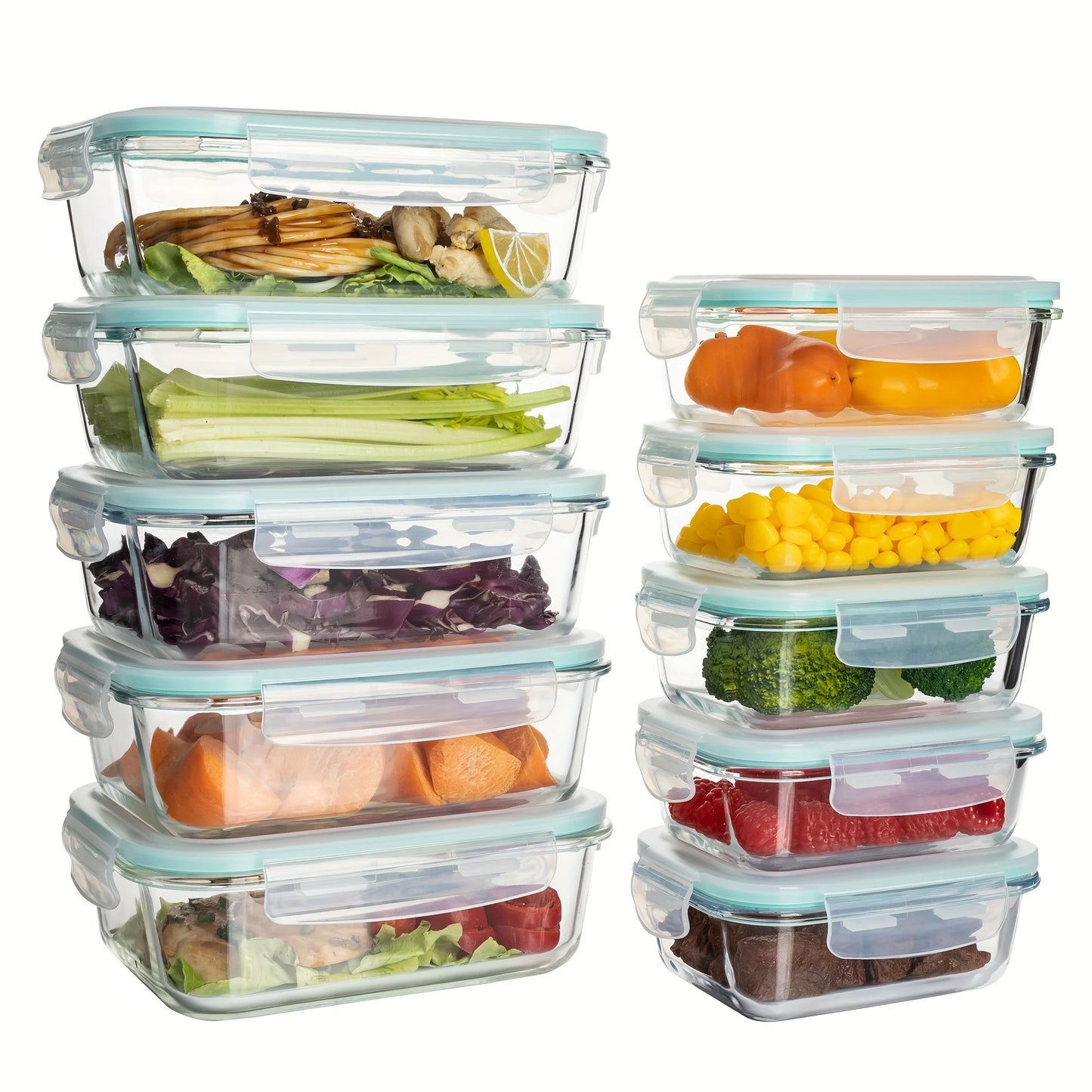 10pcs Airtight Glass Food Storage Containers, Outdoor Picnic, Lunch Box, Microwave, Oven - Perfect for Salads, Fruits, Vegetables And Sandwiches