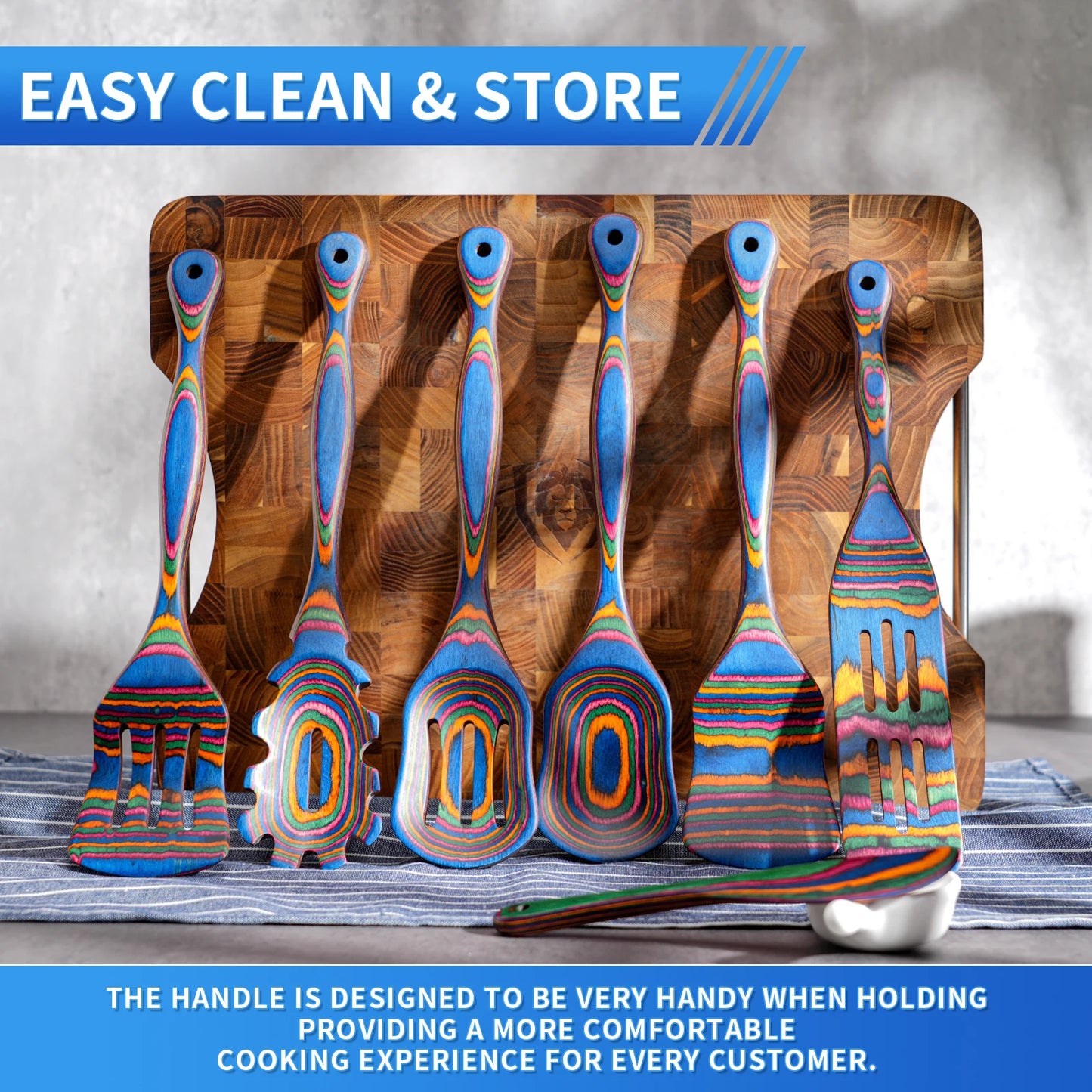 Pakkawood Wooden Utensil Set 7Pcs for Cooking Spoons