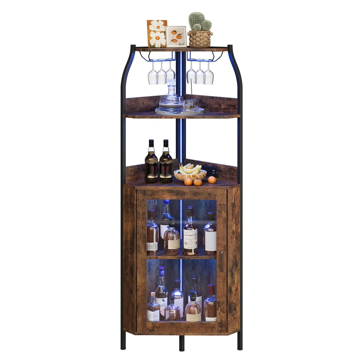 HiMISS Corner Bar Cabinet With LED Lights And Power Outlet