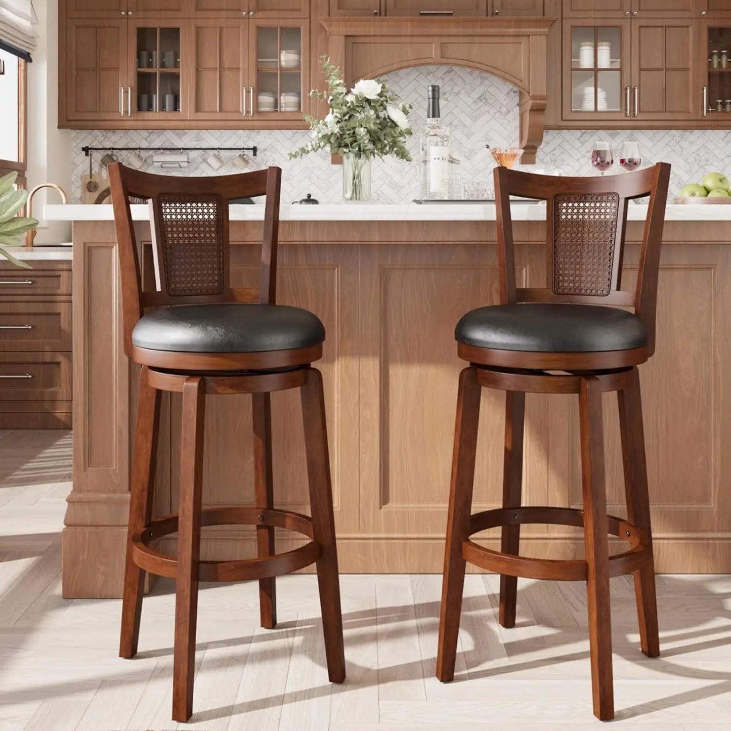 Swivel Bar Stools With Backs Wooden Set Of Two Premium