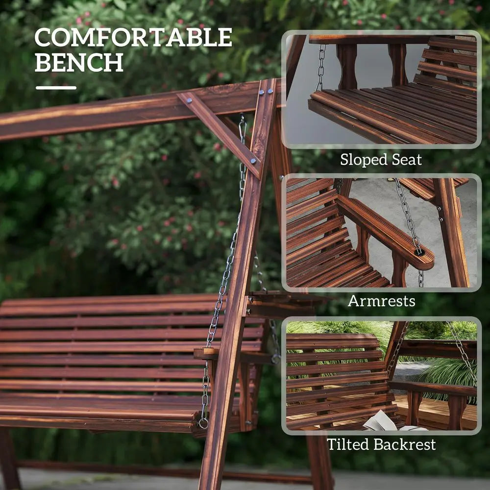 Porch Swing With Stand And Side Tables For Outdoor Patio