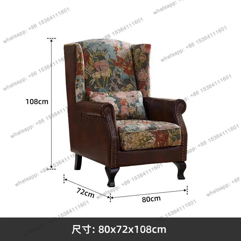yj7 American retro fabric single sofa chair living room home bedroom French antique high back tiger chair