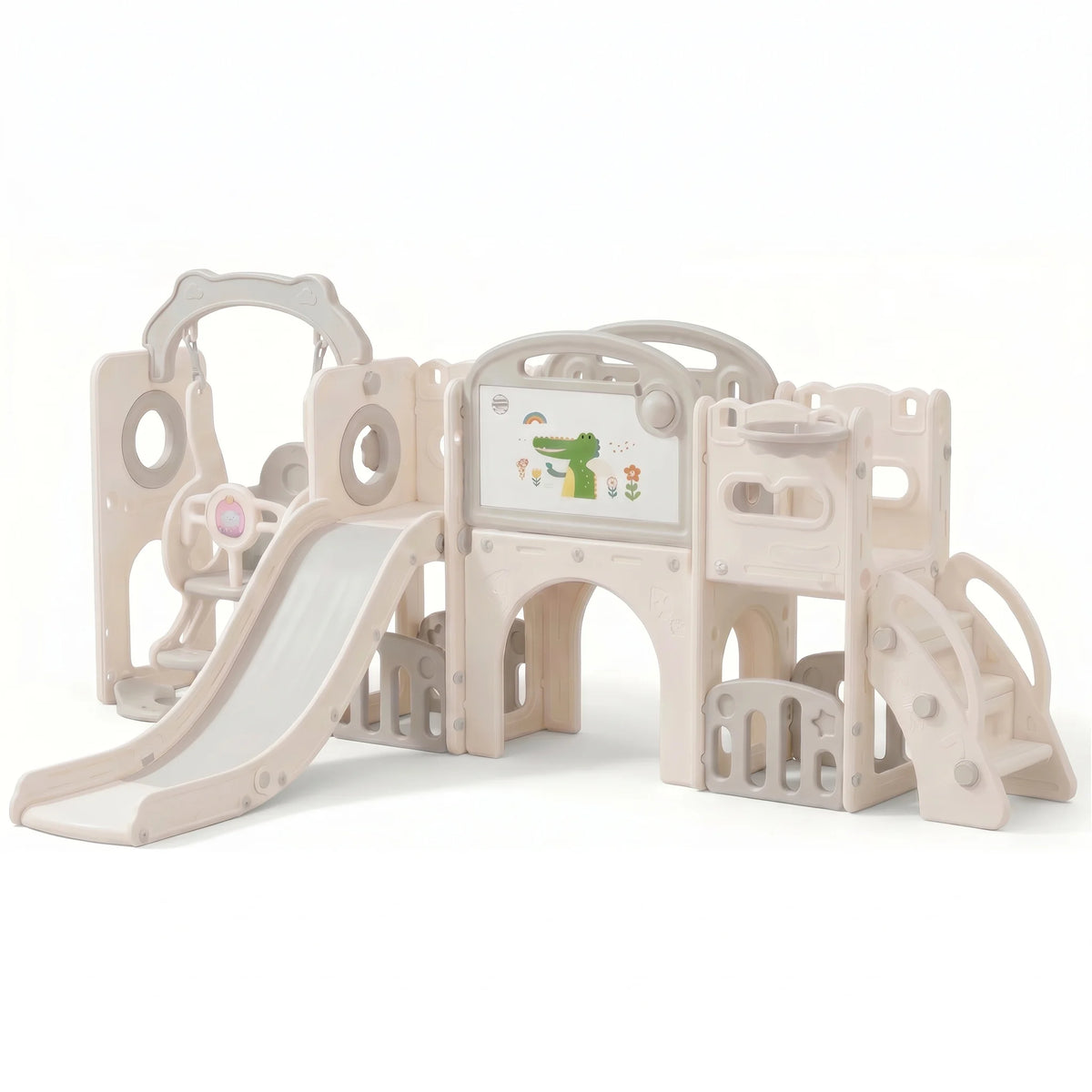 Kids Castle Playset With Slide Swing And Basketball Hoop