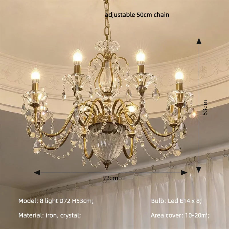 American Luxury Style Candle E14 Chandelier French Royal Living Room Led Pendant Lights Home Decor K9 Crystals Suspend Lamp