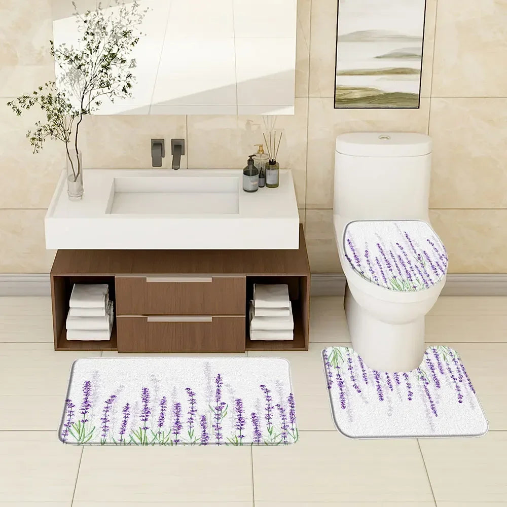 Purple Lavender Vineman Botanical Bath Rug Set For Bathroom Decor