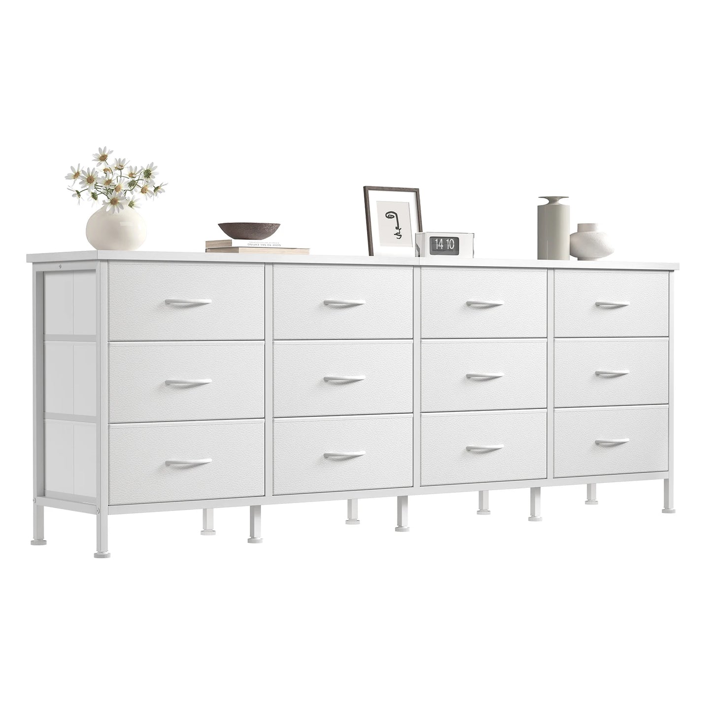 JHK 12 Fabric Cabinet For Living Room Drawers Beside Nightstand Tables Wood Top Entertainment Center Large Fabric TV Consoles for Bedroom Up to 80'' TVs Storage Closet Chest Clothes Display Of Furniture