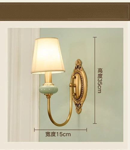 ENERLORD All Copper Ceramic Wall Lamp Single Head For Bedroom