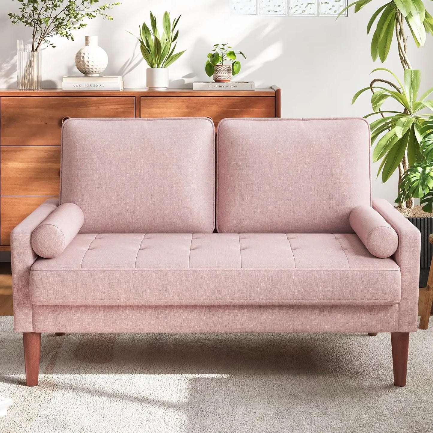 Mid Century Modern Loveseat Sofa With Solid Wood Legs