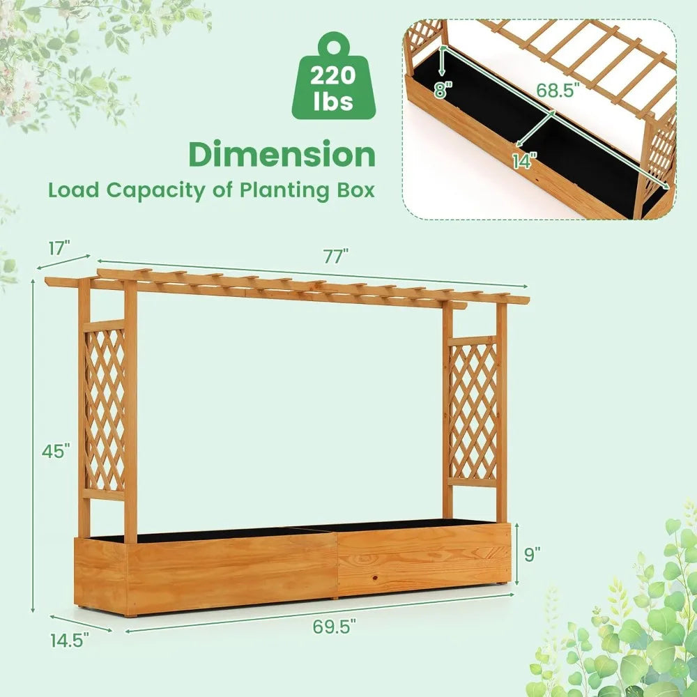 Raised Garden Bed With Trellis And Hanging Roof Planter Box