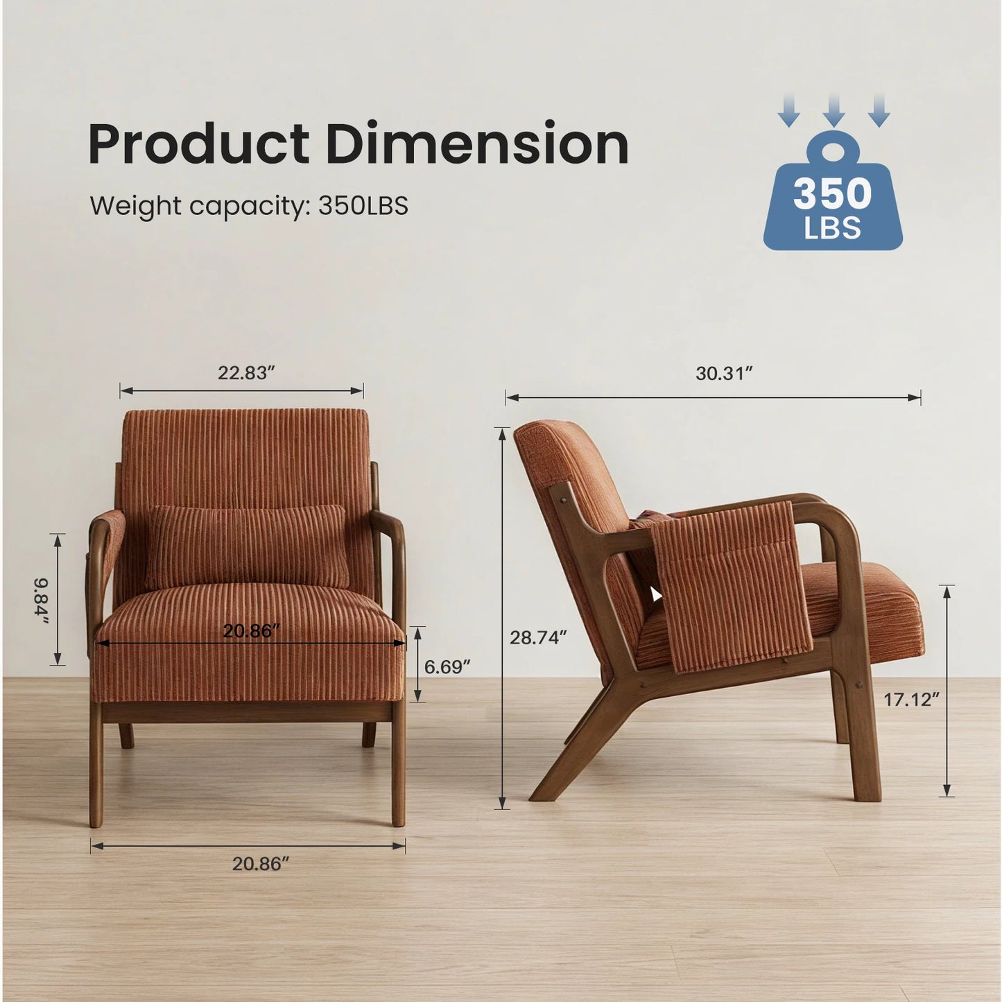 MCQ Mid-century Solid Wood Frame Office Chair Ergonomic Armchair with Lumbar Pillow High Backrest Heavy Capacity For Office
