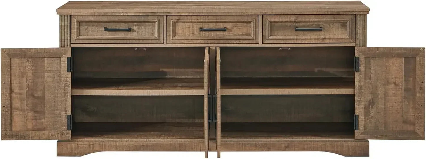 Buffet Sideboard Cabinet With 4 Doors 3 Drawers Wine Bar Storage Dining Room