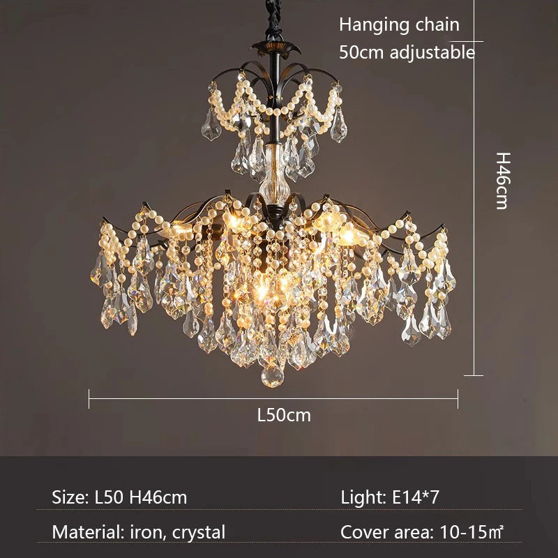 SaloEElaitte American Retro Crystal Pearl Chandeliers E14 Pendant Light