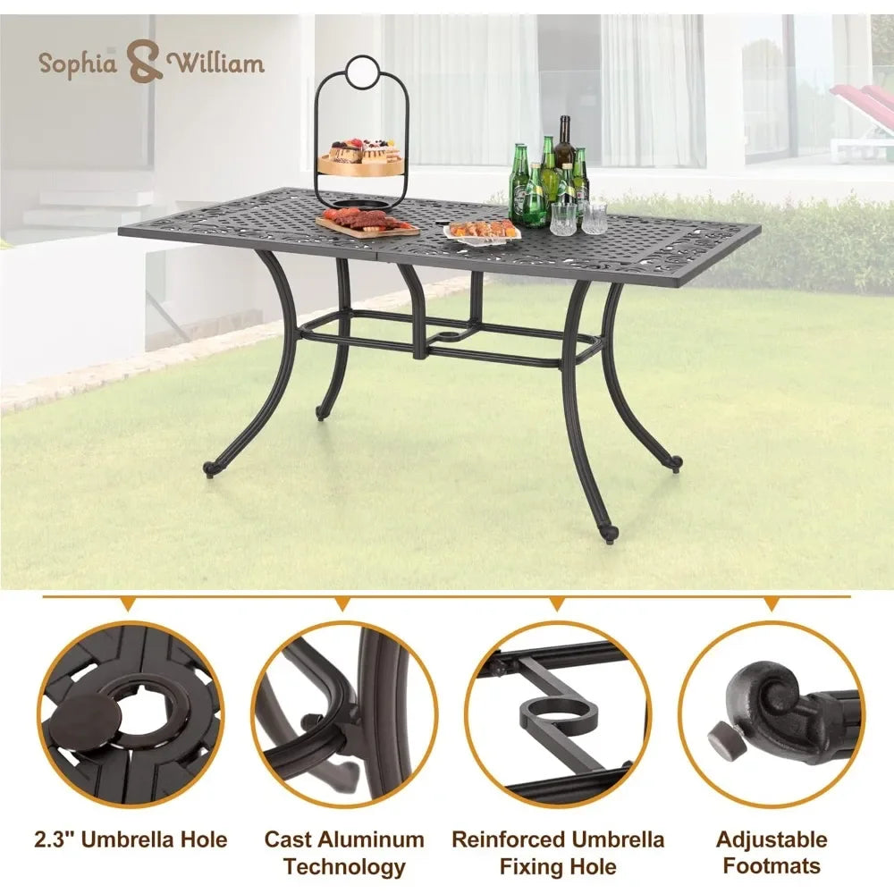 Outdoor Rectangular Cast Aluminium Dining Table For Patio