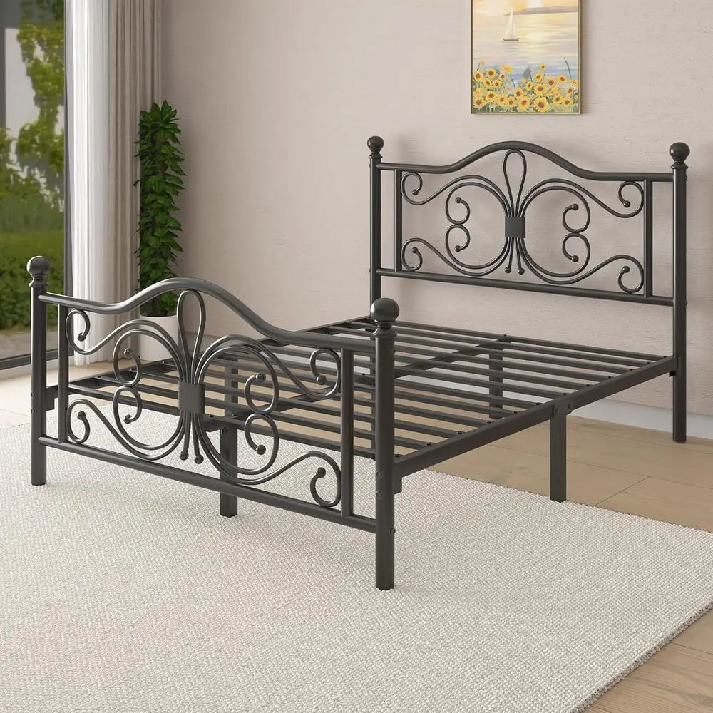 Full Metal Platform Bed With Sleek Design And Solid Slat Support
