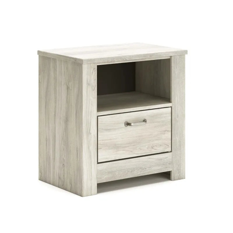 Signature Design by Ashley Trinell Rustic 1 Drawer Nightstand, USB Charing, Storage Cubby,Wood, 24.72" W x 16.18" D x 26.22" H,