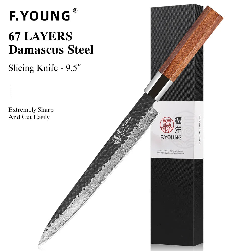 F.YOUNG Professional Kitchen Knives Damascus Steel Japanese Chef Knife Slicing Sashimi Utility Handmade Cooking Kitchen Utensils