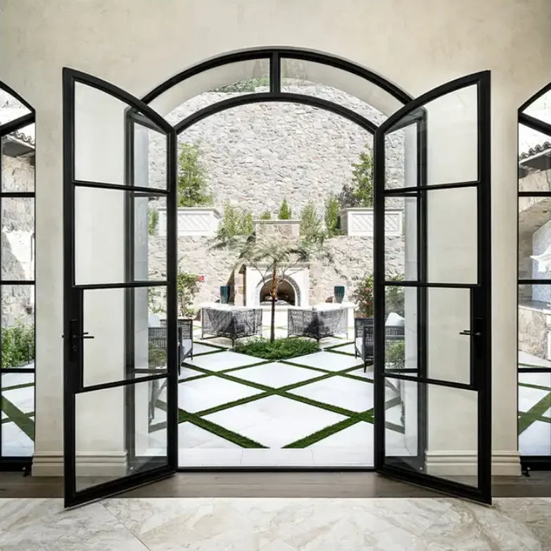 Household Heavy Duty Security French Door Aluminum Frame Glass French Entrance Door Long Lasting and Durable French Double Door