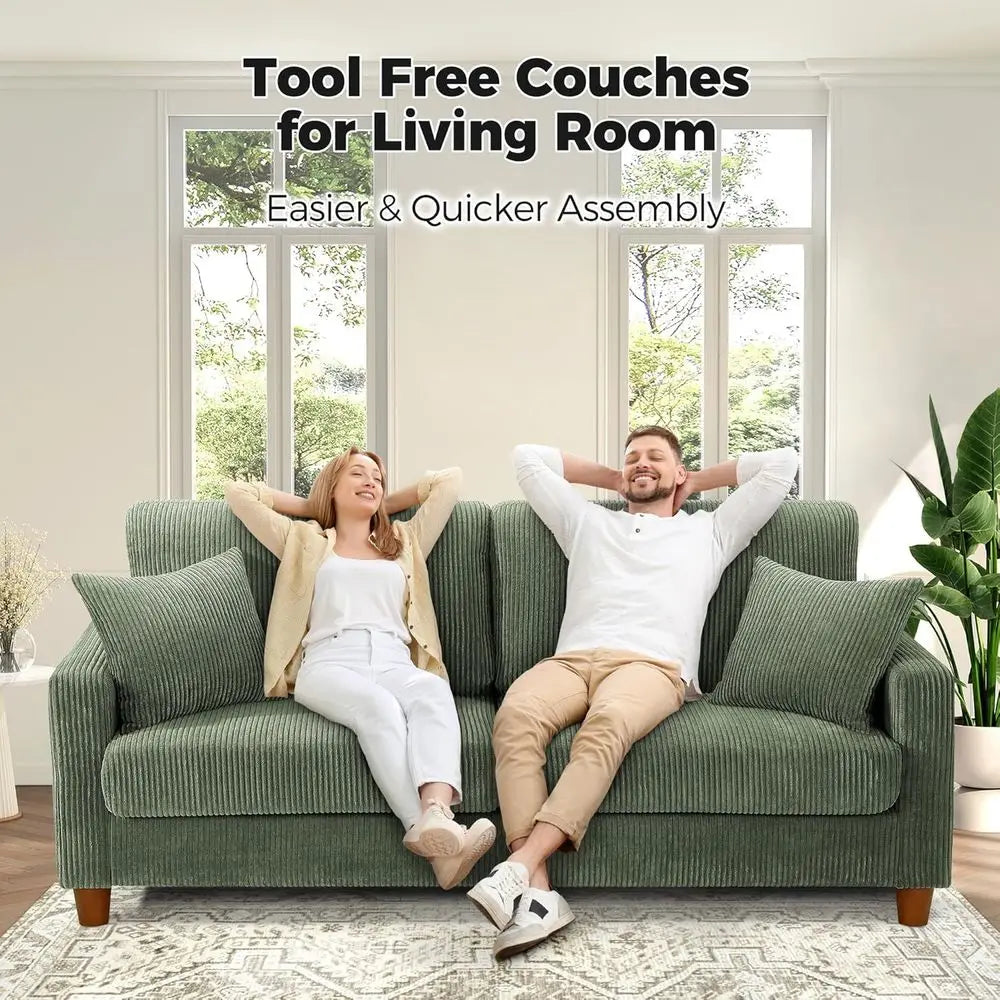 Corduroy 3 Piece Couch Set With Plush Loveseat And Pillows
