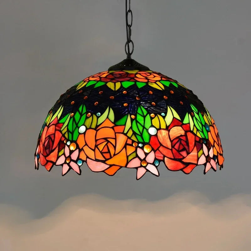 European Retro Colorful Glass Chandelier Bar Restaurant Creative Rural Bedroom Porch Balcony Mediterranean Light Fixture