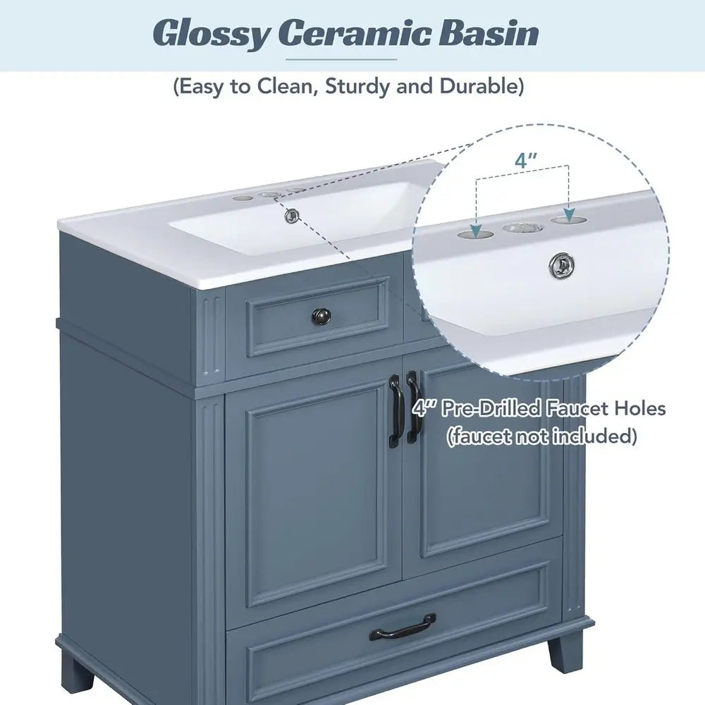 Solid Wood Vanity Cabinet With Single Sink And Quick Assembly
