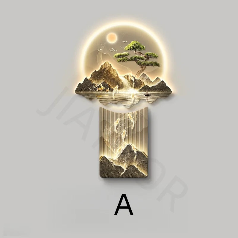 Modern Background Landscape Led Living Room Wall Lamp Painting Home Decor Corridor Entrance Hall Lustre Remote Control Lighting