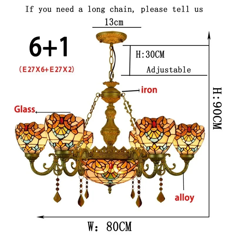 Retro Pendant Light Led Chandelier Creative Stained Glass Baroque Style Bar Bedroom Living Room Crystal