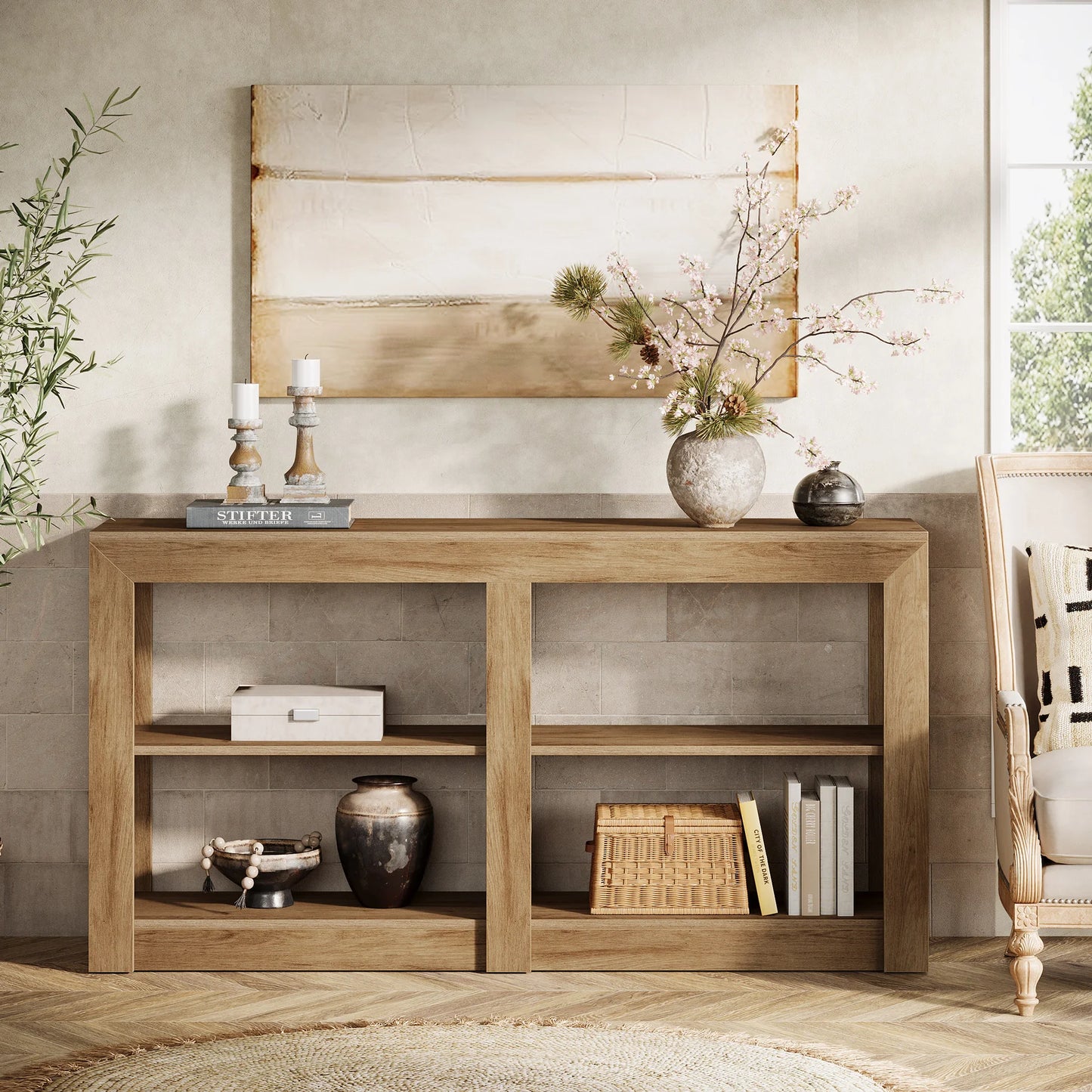 Tribesigns Farmhouse Console Table, Hallway Table for Entryway, Wood Console Behind Couch for Living Room, Hallway, Foyer, Oak