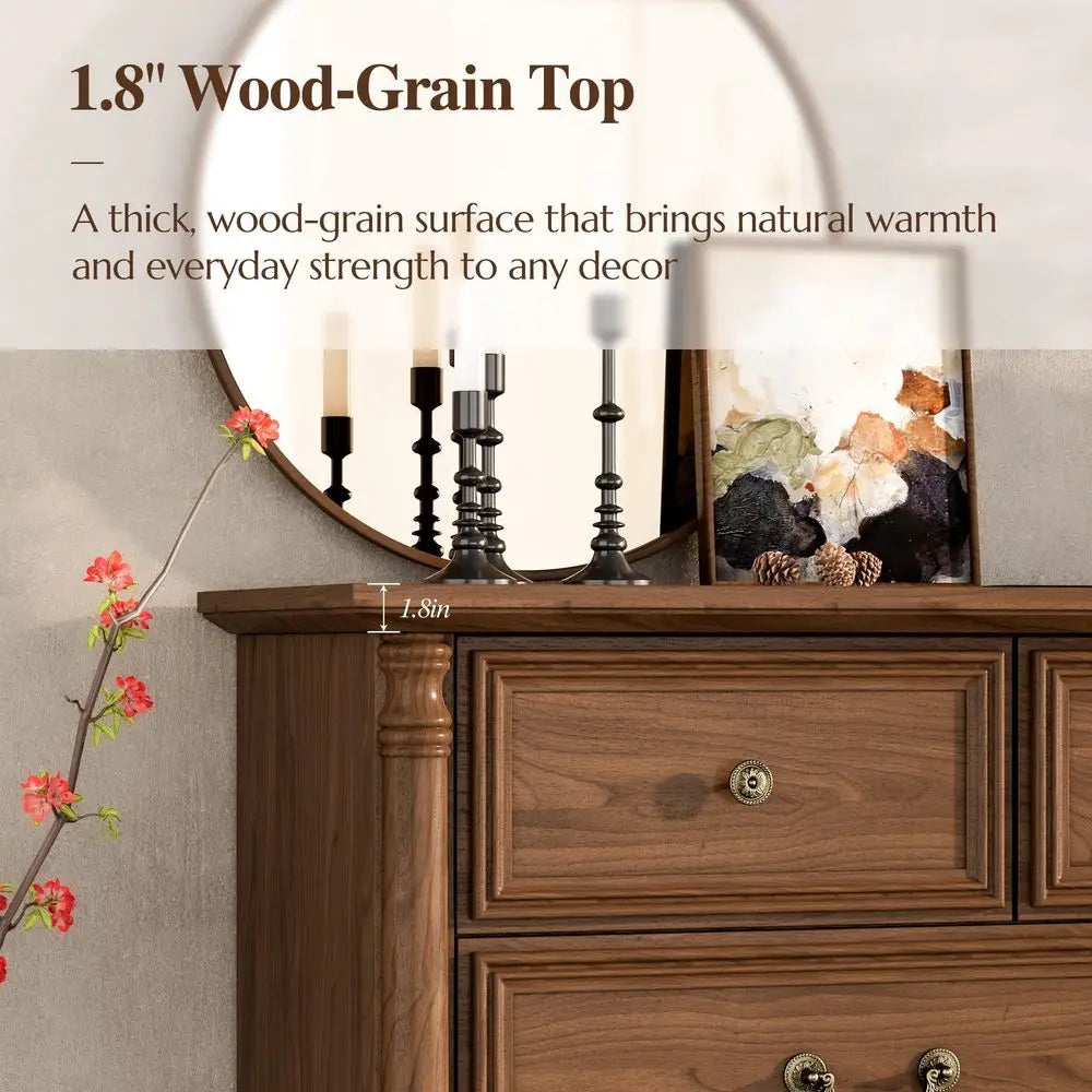 Rustic 9-Drawer Dresser With Built-In Charging Station