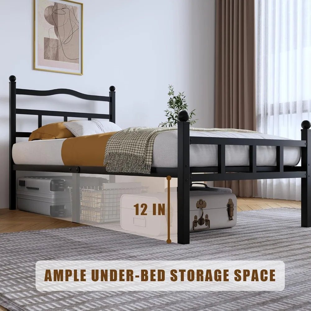 Twin XL Metal Bed Frame 14 inch Heavy Duty with Headboard Footboard, No Box Spring Needed, Easy Assembly, Noise Free, Black