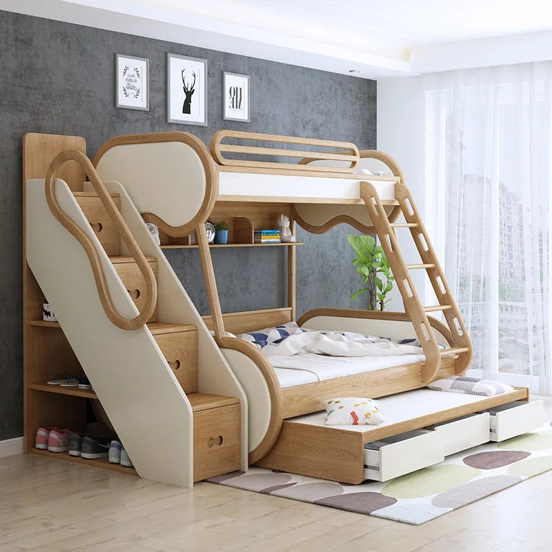 Omgd Modern Luxury Ash Wood Double Bunk Bed With Storage