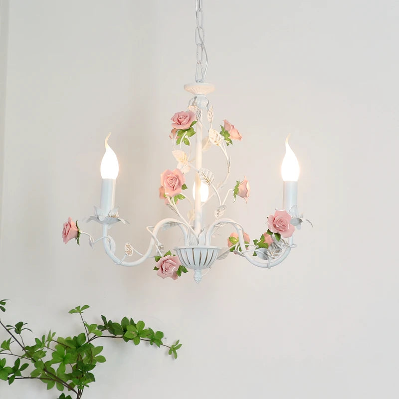 Ceramic Pendant Lamp Chandelier With Iron Flower Design