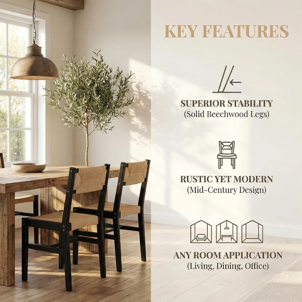 Set of 6 Rattan Dining Chairs Beechwood Woven Farmhouse Kitchen