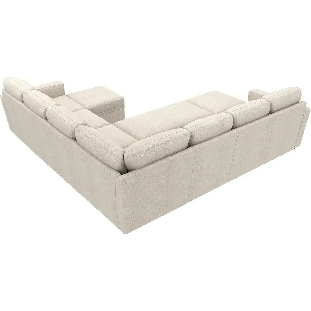 Beige Oversized Sleeper Sofa with Pull-Out Couch and Storage Sectional