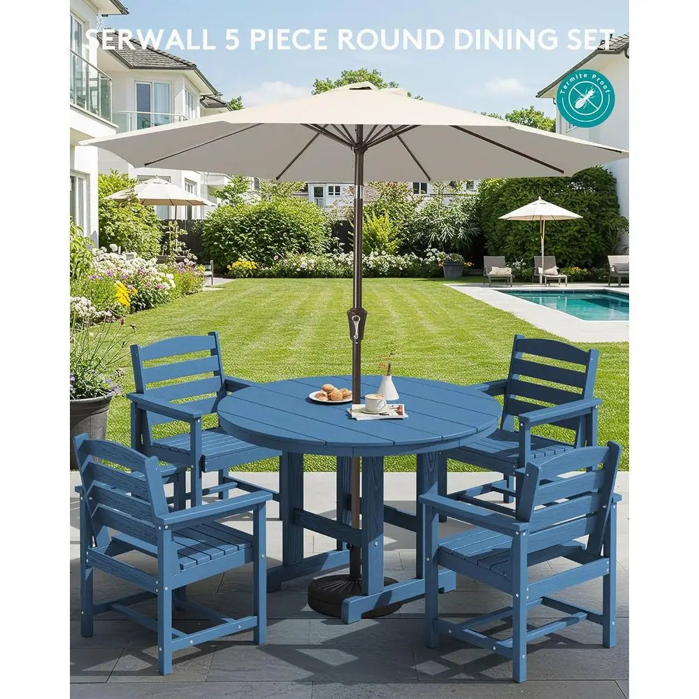 HDPE 5-Piece Patio Dining Set Round Table And Chairs