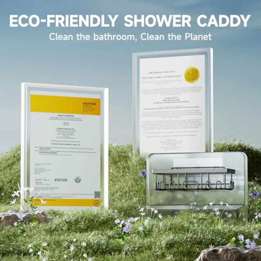 Shower Caddy 6-Pack, Advanced Rustproof Design, No Drilling Adhesive Shelves, Rack with Soap Holder, Large Capacity Bathroom Or