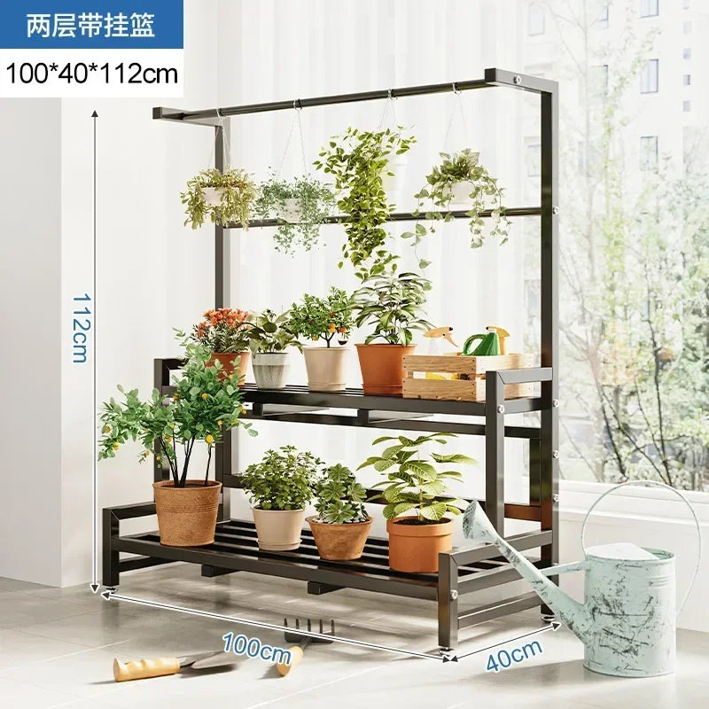 Tiered Display Plant Rack Shelf Universal Outdoor Metal Square Plant Rack Shelf Luxury Black Plantenrek Balcony Furniture