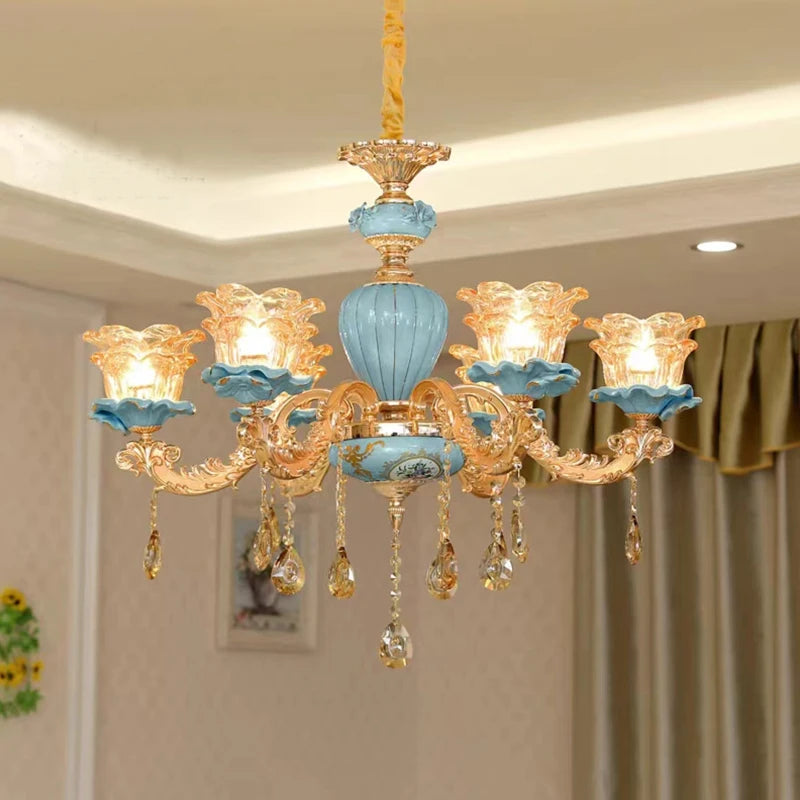 Fei Guang Lighting Ceramic Chandelier Crystal Glass Fixture