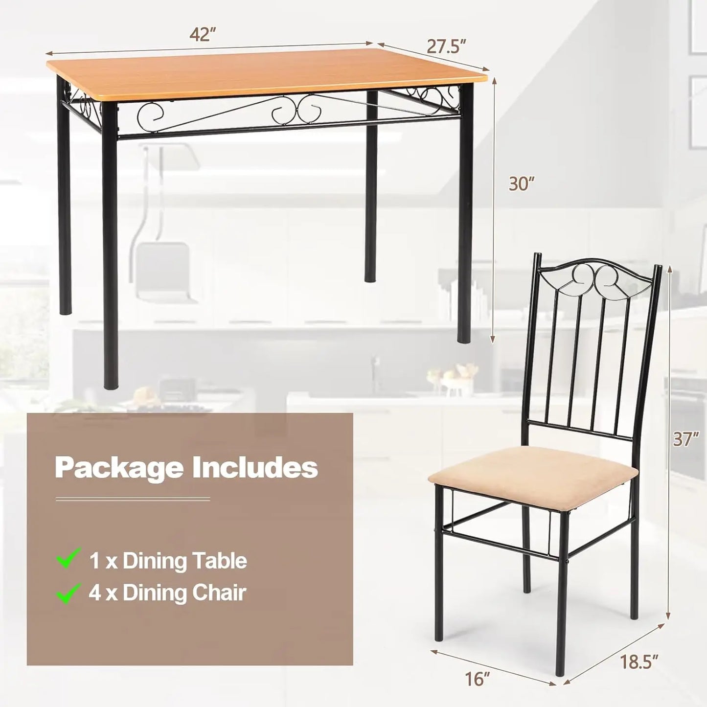Dining Table Set With Wood Top And Padded Chairs Collection