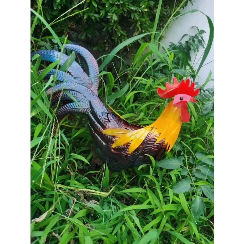 Metal Rooster Garden Sculpture Outdoor Decor Statue