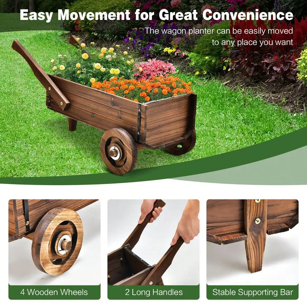Porcelain Wagon Cart Plant Pot Stand Raised Garden Planter Box