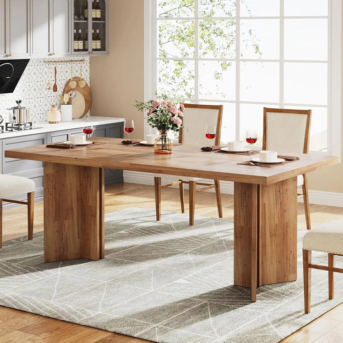 LITTLE TREE Farmhouse Dining Table For Kitchen And Dining Room